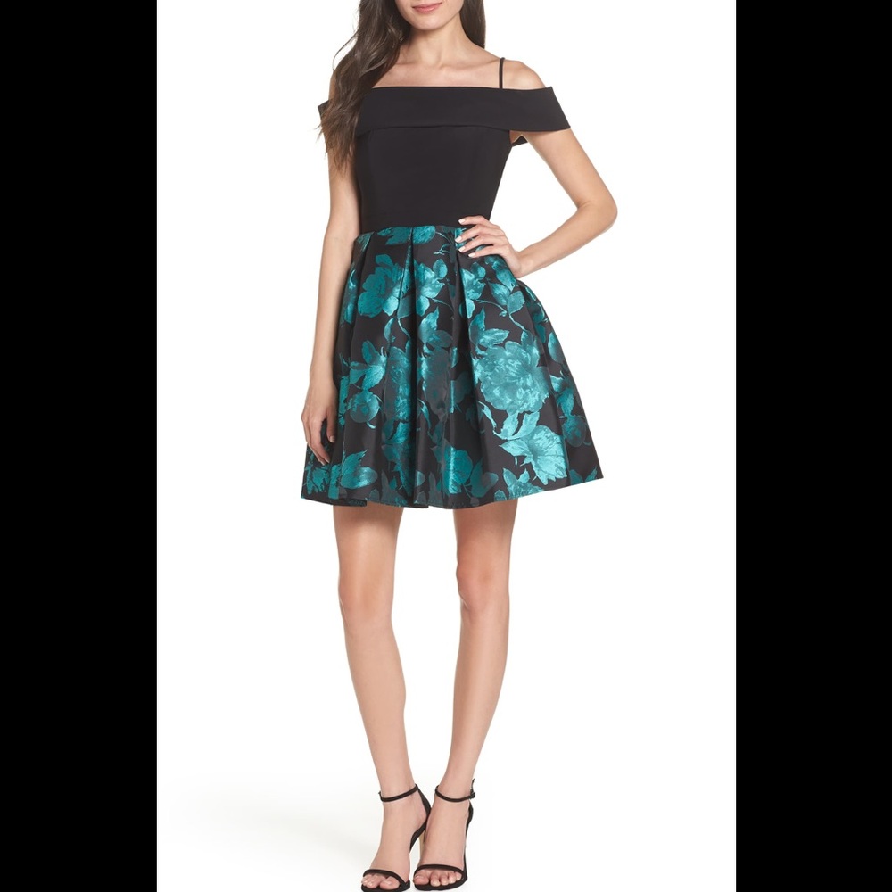 Morgan & Co Fit & Flare Dress Black/Teal - NWT